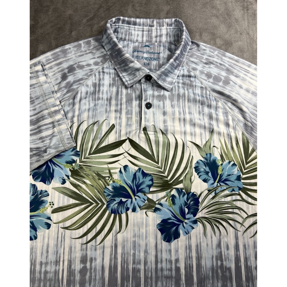 Tommy Bahama Polo Shirt Mens L Tide Pool Royale Island‎ Zone Floral Performance